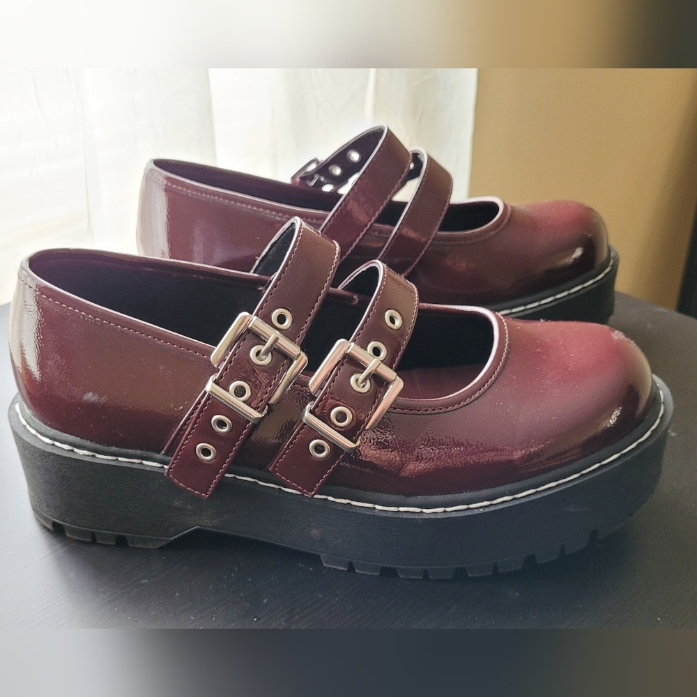 Double Strap Mary Janes in Burgundy
